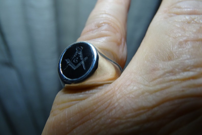 Masonic Ring Genuine Black Onyx Engraved Intaglio Set Square Etsy