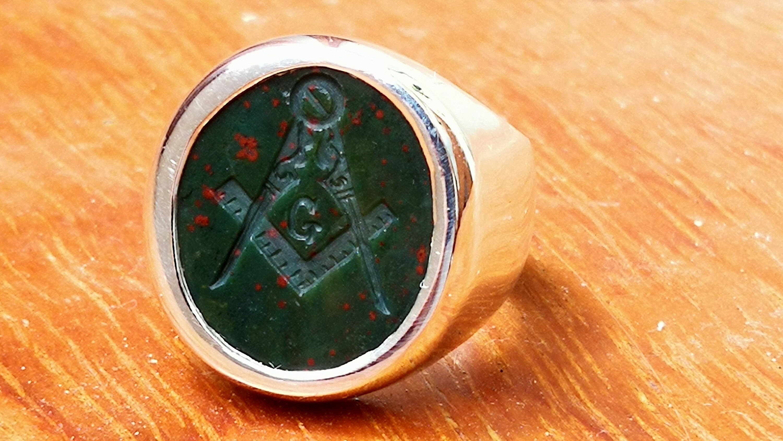 Bloodstone Masonic Ring Genuine Gemstone Sterling Etsy