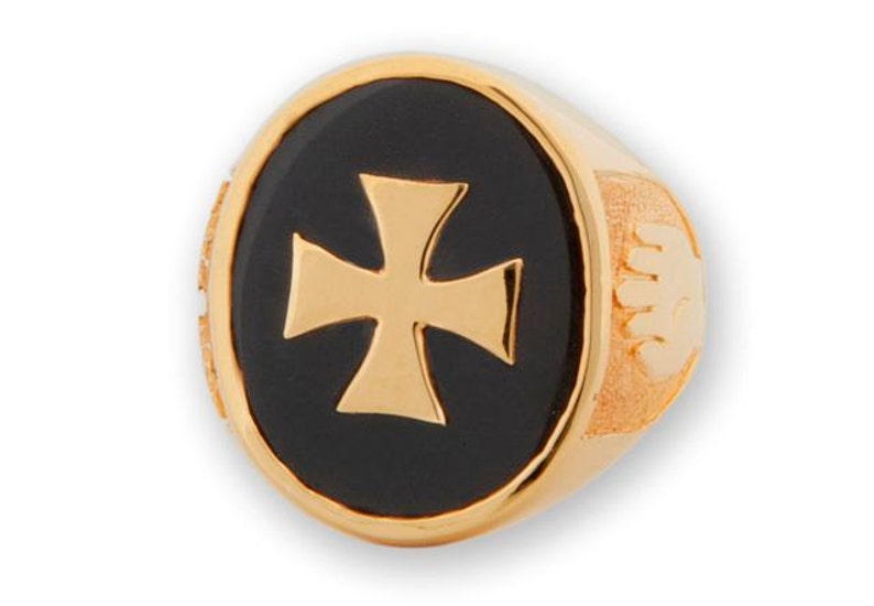 Templar Ring Heraldic Black Onyx Is Cross Over-Laid Gold | Etsy