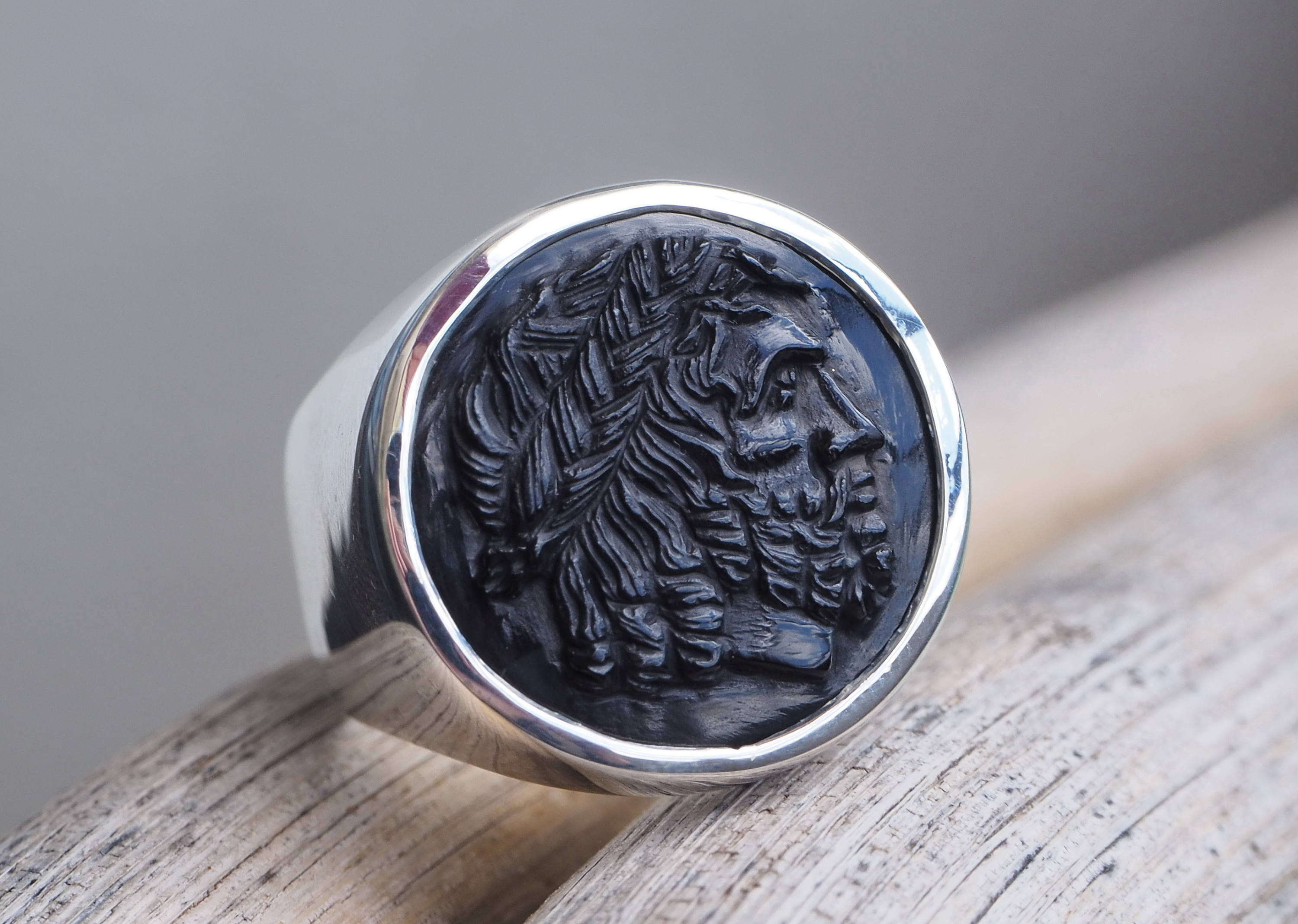 Greek God Ring Zeus Hand Carved Black Onyx Gemstone Sterling Etsy