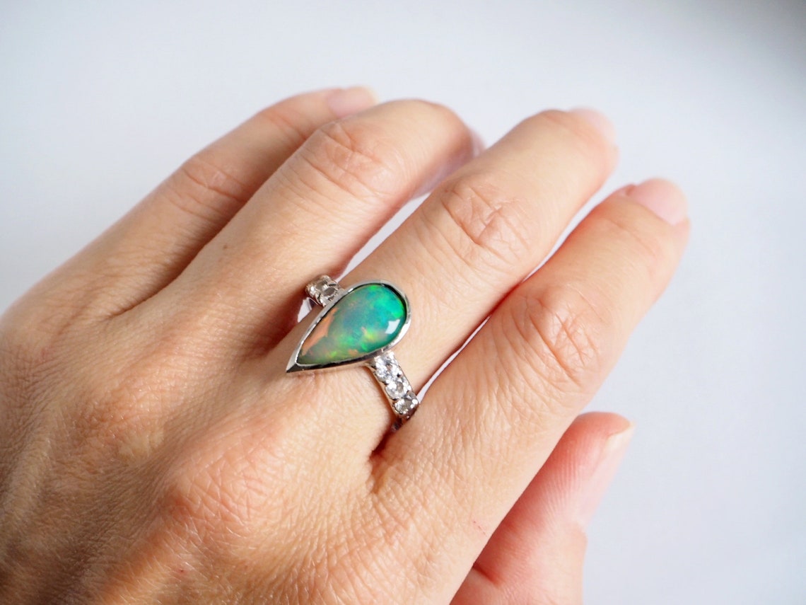 Opal And White Topaz Ladies Ring Very Pretty Genuine Gemstones | Etsy