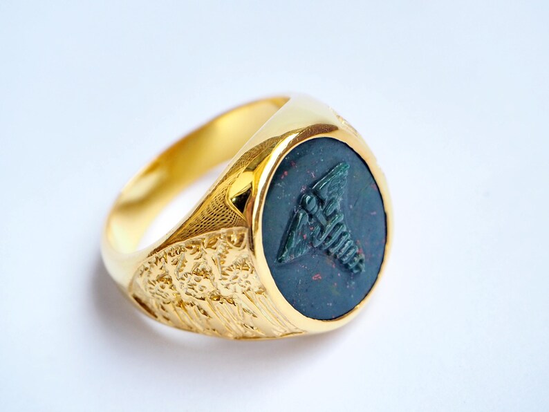 Doctor Ring Genuine Bloodstone Gemstone Heraldic Hand Carved Etsy