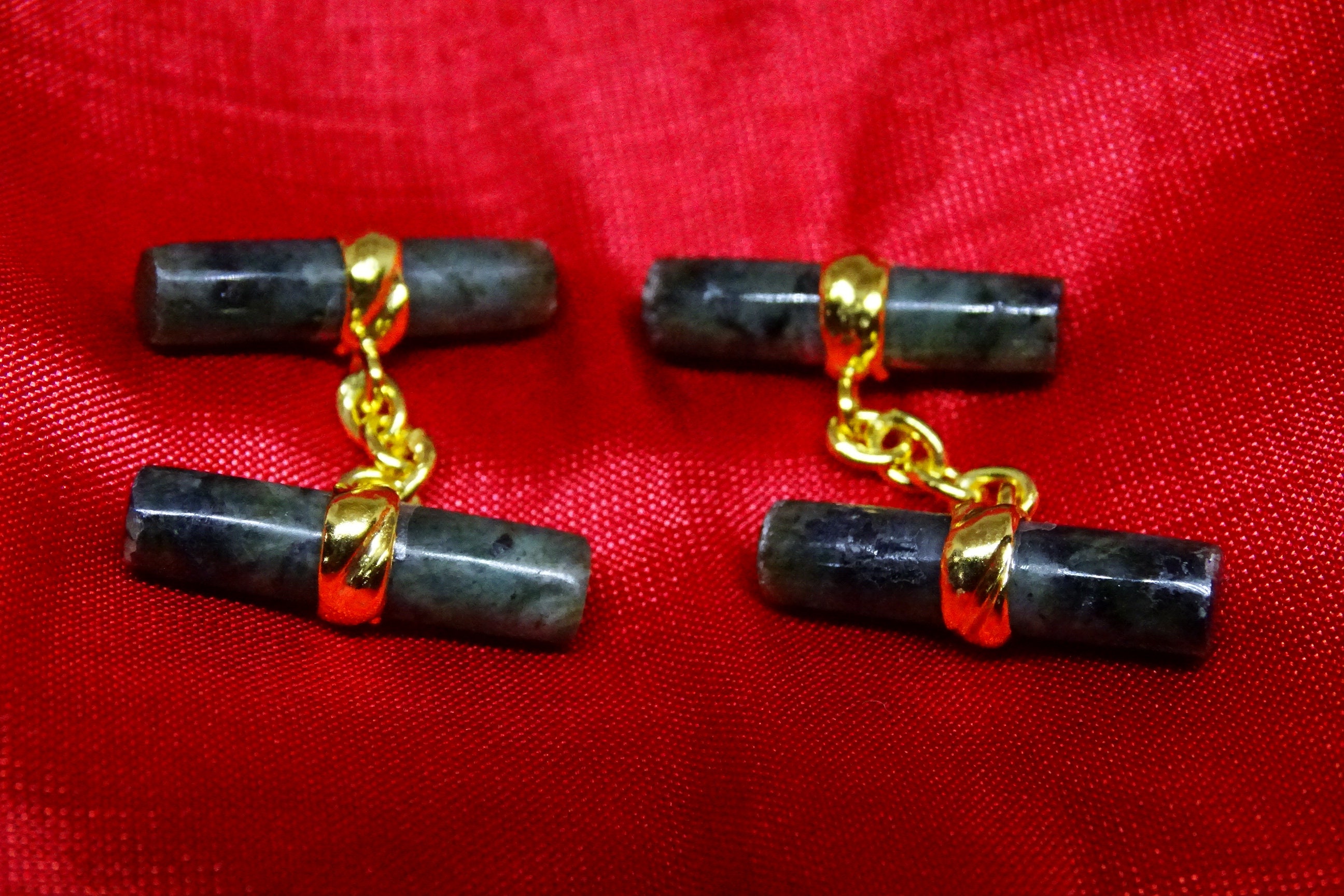 Spinach Jade Cufflinks Gemstone Imperial Doubles Gold Plated Etsy