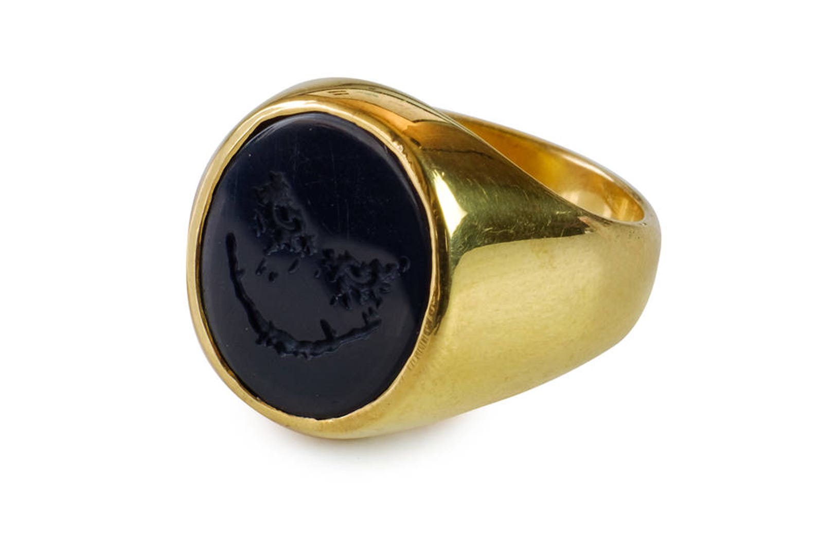 Joker Ring Heraldic Hand Engraved Black Onyx Gold Plated | Etsy