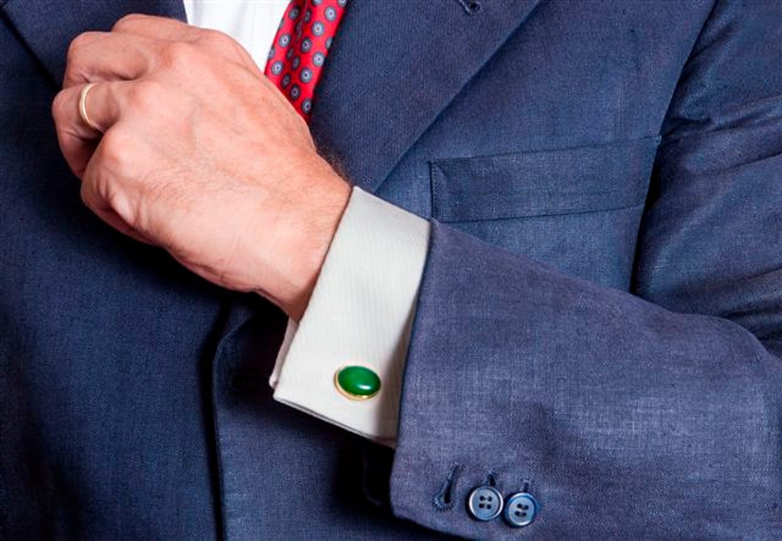 Jade Cufflinks Oval Swivels Gold Plated Sterling Silver 925 Etsy