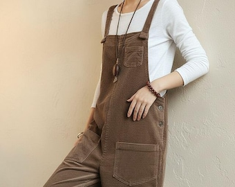 Plus Size Corduroy Overalls, Cotton Bib Jumpsuit (S to 5XL, 6 Colors)