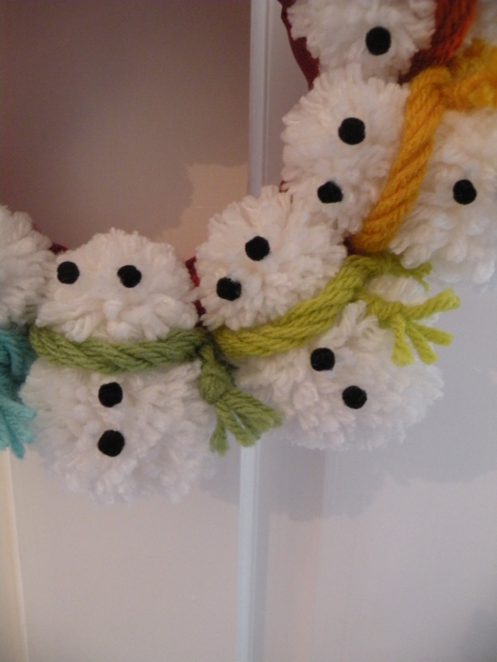 Pom pom Snowman Christmas Wreath Etsy