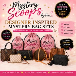 Puede incluir: Una colecci&oacute;n de bolsos inspirados en dise&ntilde;adores que incluye un bolso de mano a cuadros marrones, un bolso cruzado a cuadros claros, un bolso de cadena acolchado negro, un bolso redondo con monograma, un bolso tipo cubo y un bolso cruzado negro.