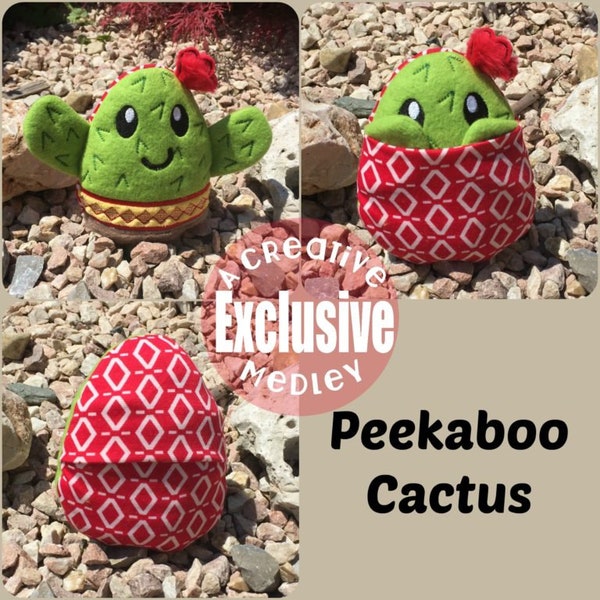 Peekaboo Cactus In the Hoop Stuffed Softie - Reversible folds into an egg, ITH, IN The Hoop, Embroidery Design, Instant download