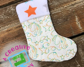 In the hoop Stocking with Cuff and Unicorn Motif ITH