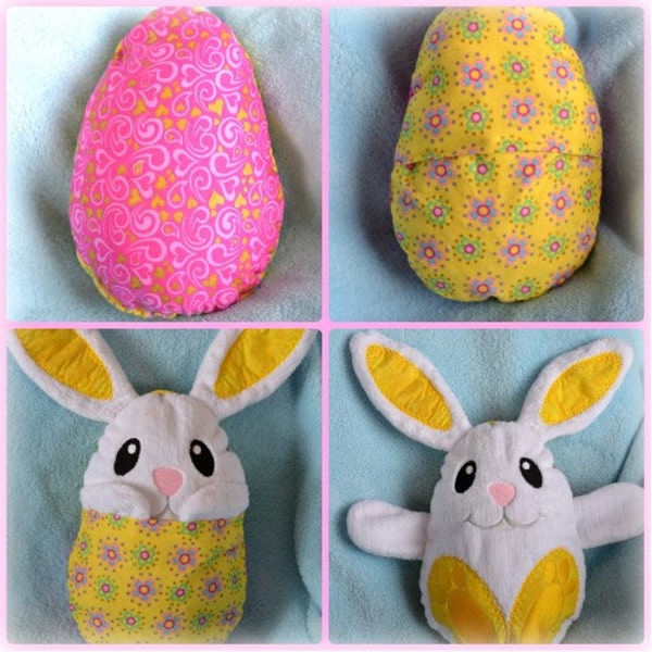 Peekaboo Bunny In the Hoop Gevulde Softie - Omkeerbaar vouwt tot een ei, ITH, IN The Hoop, Borduurontwerp, Instant download
