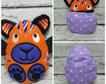 Peekaboo Tiger In the Hoop Stuffed Softie - Reversible folds into an egg, ITH, IN The Hoop, Embroidery Design, Instant download