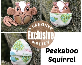 Peekaboo Squirrel In the Hoop Stuffed Softie - Reversible folds into an egg, ITH, IN The Hoop, Embroidery Design, Instant download