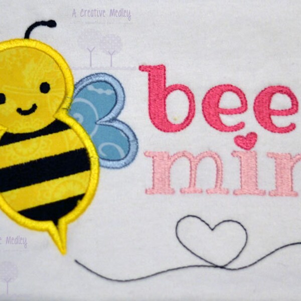 Bee Mine Applique EMBROIDERY DESIGN -instant download