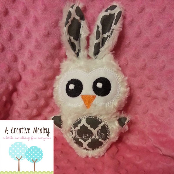 Owl Bunny plush toy softie Embroidery Design - Instant download