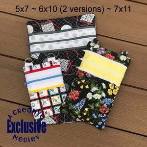 In the Hoop (ITH) zipper bag with 3 zippers for 5x7, 6x10 (2 versions!) and 7x11 Hoops  - Instant Download