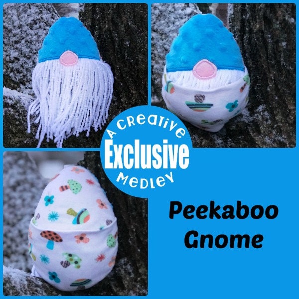 Peekaboo Gnome In the Hoop Stuffed Softie - Reversible folds into an egg, ITH, IN The Hoop, Embroidery Design, Instant download