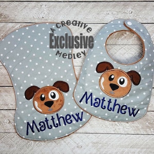 Wavy Bib and Burp Cloth with Puppy Applique – In the Hoop – for 7x12 and larger hoops - Instant Download