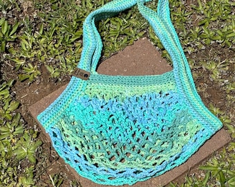 Bolsa de mercado de malla con rayas oceánicas