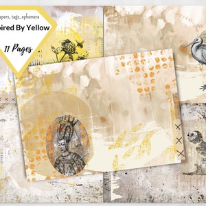 Journal Ephemera, Junk Journal, Collage Sheet, Scrapbooking, Printable Paper, Art journal, Digital paper download, Inspired By Yellow