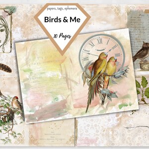 Journal Ephemera, Junk Journal, Collage Sheet, Scrapbooking, Printable Paper, Art Journal, Téléchargement numérique, Birds & Girl, magique, rêveur