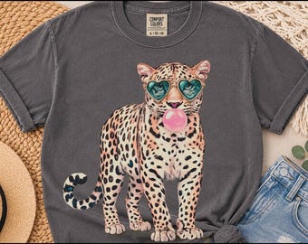 Leopard Bubble Gum PNG, Occhiali da sole a forma di cuore, stampa animalier (Download digitale)