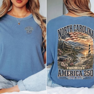 North Carolina America 250 Comfort Colors Shirt | 1776-2026 Patriotic NC Tee | Vintage Outer Banks Americana Graphic Shirt image 3