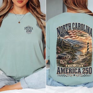 North Carolina America 250 Comfort Colors Shirt | 1776-2026 Patriotic NC Tee | Vintage Outer Banks Americana Graphic Shirt image 4