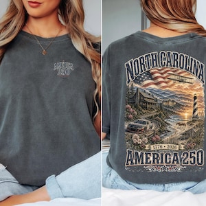 North Carolina America 250 Comfort Colors Shirt | 1776-2026 Patriotic NC Tee | Vintage Outer Banks Americana Graphic Shirt image 2