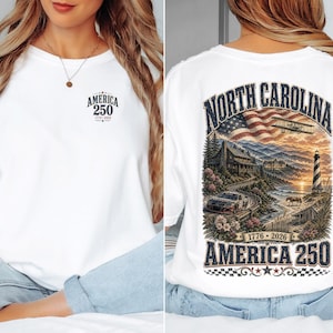 North Carolina America 250 Comfort Colors Shirt | 1776-2026 Patriotic NC Tee | Vintage Outer Banks Americana Graphic Shirt image 5