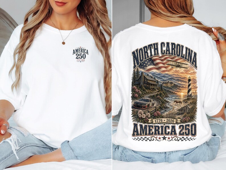 North Carolina America 250 Comfort Colors Shirt | 1776-2026 Patriotic NC Tee | Vintage Outer Banks Americana Graphic Shirt image 5