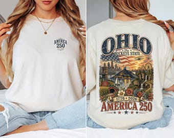 Ohio America 250 Comfort Colors Shirt | 1776-2026 Patriotic Ohio Tee | Vintage Buckeye State Oversized Americana Graphic Shirt