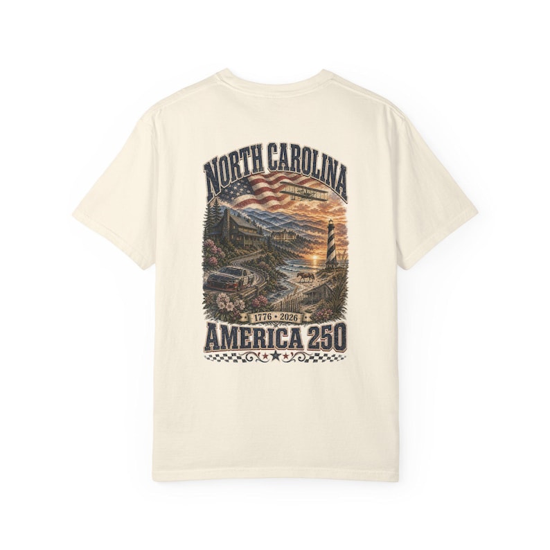 North Carolina America 250 Comfort Colors Shirt | 1776-2026 Patriotic NC Tee | Vintage Outer Banks Americana Graphic Shirt image 11