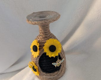 Sweet honey bee wineglass candle holder.