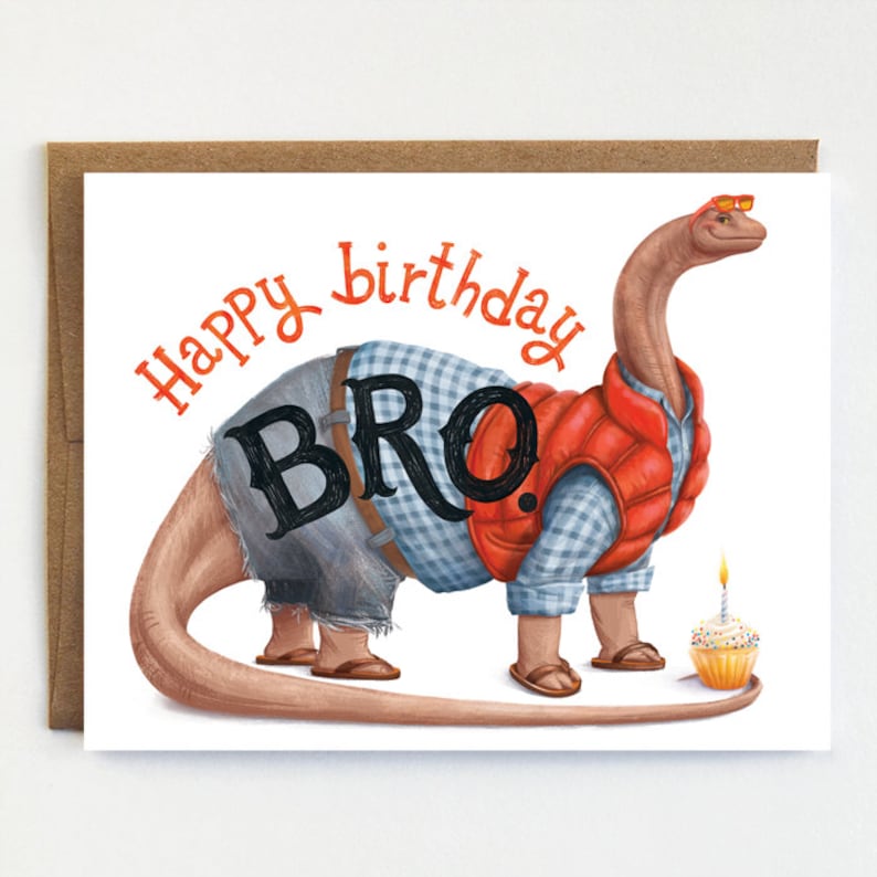 Carte danniversaire frère Carte danniversaire drôle de dinosaure Carte de joyeux anniversaire Carte pour Bros Bro Card image 1