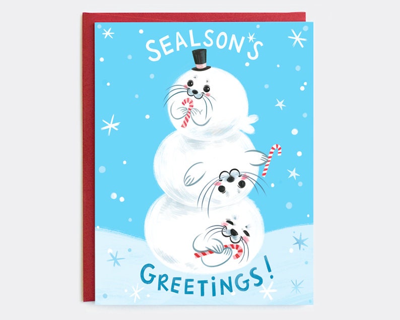 Sealson's Greetings Seal Holiday Cards Set of 6 Cards Etsy