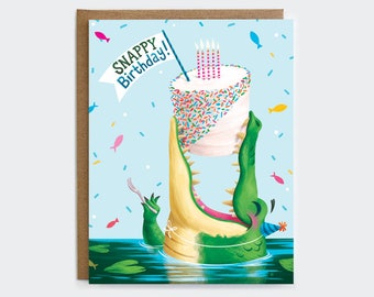 Snappy Birthday - Alligator Birthday Card | Kids Birthday Card | Birthday Cake Card | Happy Birthday Card