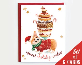 Corgi Holiday Card Set - Set of 6 Cards | Corgi Christmas Cards | Christmas Card Set