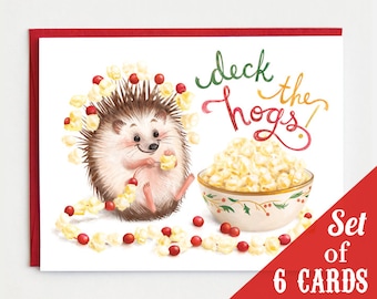 Hedgehog Holiday Cards -  Set of 6 Cards | Hedgehog Christmas Cards | Punny Christmas Cards | Deck the Halls Cards