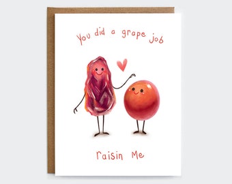 Funny Father's Day Card - Grape Job Raisin Me | Cute Father's Day Card | Thanks Dad Card | Card for Dad | Punny Father's Day Card