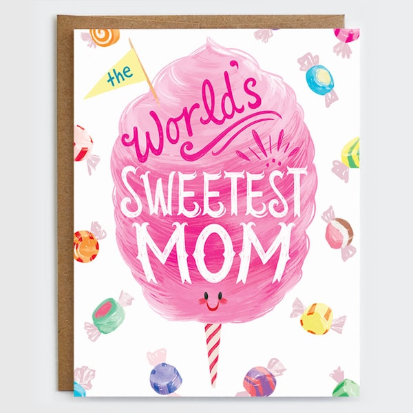 Mother's Day Card - Sweetest Mom | Card for Mom | World's Best Mom | Cotton Candy Card