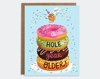 Donut Birthday Card - Cute Birthday Card | Another Year Older | Donut Birthday | Donut Lover  | Donut Card | Donut Hole |