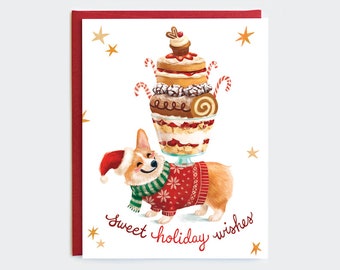 Corgi Holiday Card - Corgi Christmas Card | Holiday Treat Card | Christmas Desserts Card | Sweet Holiday Wishes