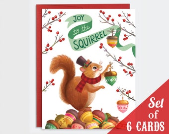 Squirrel Christmas Card Set of 6 - Holiday Card Set | Punny Christmas Cards | Woodland Christmas Cards | Woodland Cards | Squirrel Cards