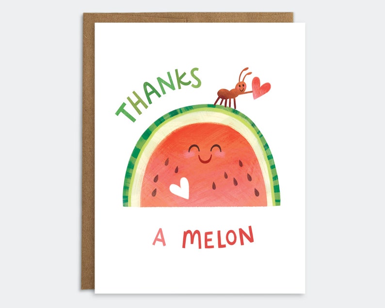 Cute Thank You Card Thanks a Melon Fruit Thank You Card - Etsy