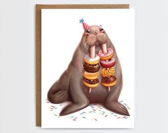 Walrus Birthday Card - Donut Birthday Card | Everyday Card | Blank Card | Walrus Card | Donut Card