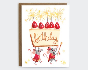 Cheesecake Birthday Card -  Happy Birthday Card | Dessert Card | Mouse Birthday Card