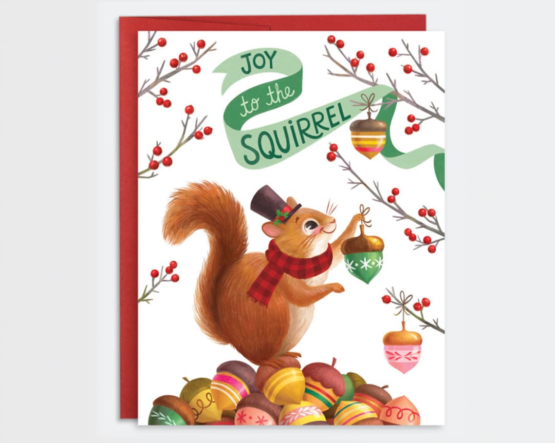 Squirrel Christmas Card Joy to the Squirrel Squirrel Holiday Card
