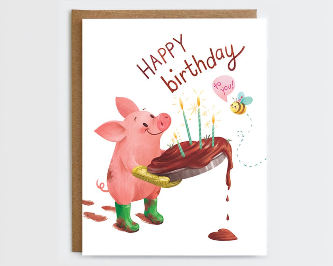 Pig Verjaardagskaart Happy Birthday Card Varkenskaart - Etsy Nederland