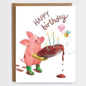 from Original Watercolour SAD PIG BIRTHDAY CARD or ALL OCCASIONS CARD BLANK